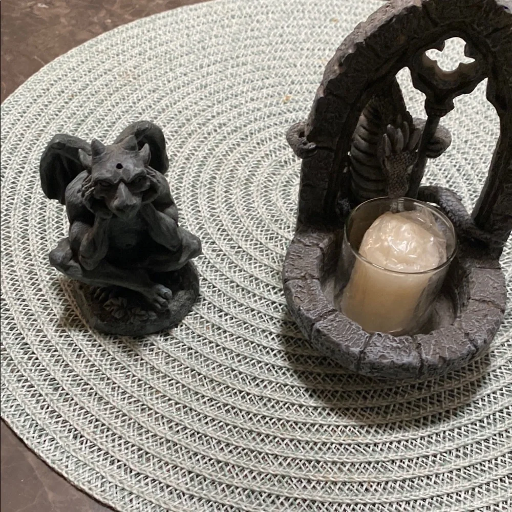 Vintage Gothic Gargoyle and Dragon Candle Holder Set -